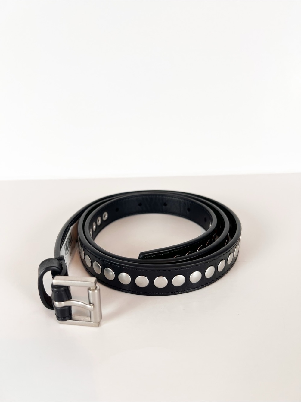 NWT All Saints Black Leather Silver Studded Belt Size Large
